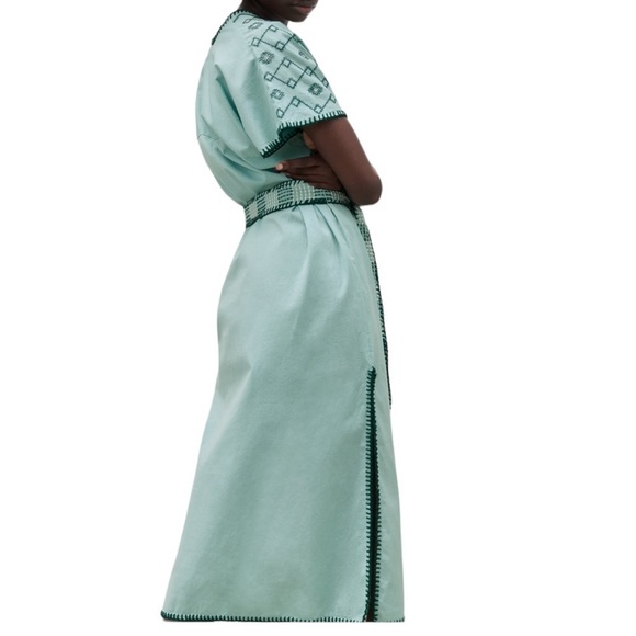 ZARA Green Embroidered Maxi Dress Short Sleeves Size Small - Picture 11 of 12